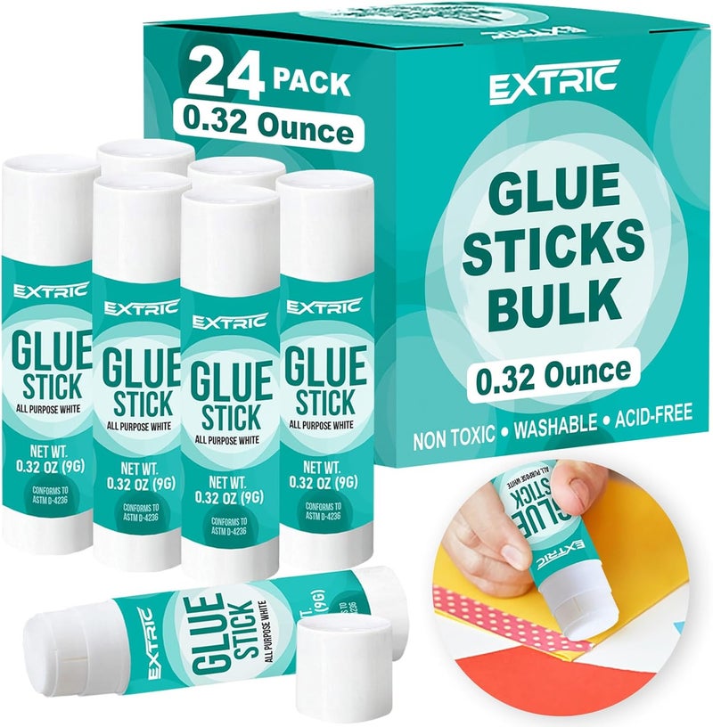 EXTRIC Glue Sticks Bulk Classroom, White Glue Sticks for Kids 24 Count, 0.32 Ounce, Washable All Purpose, for Kids, School and Home - Image 1